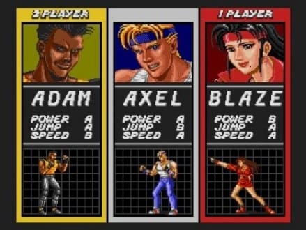 streets of rage character screen