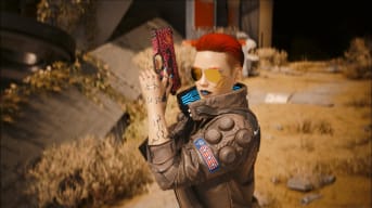 V holding the Cheetah Iconic Power Pistol from the Cyberpunk 2077 Phantom Liberty No Easy Way Out side story