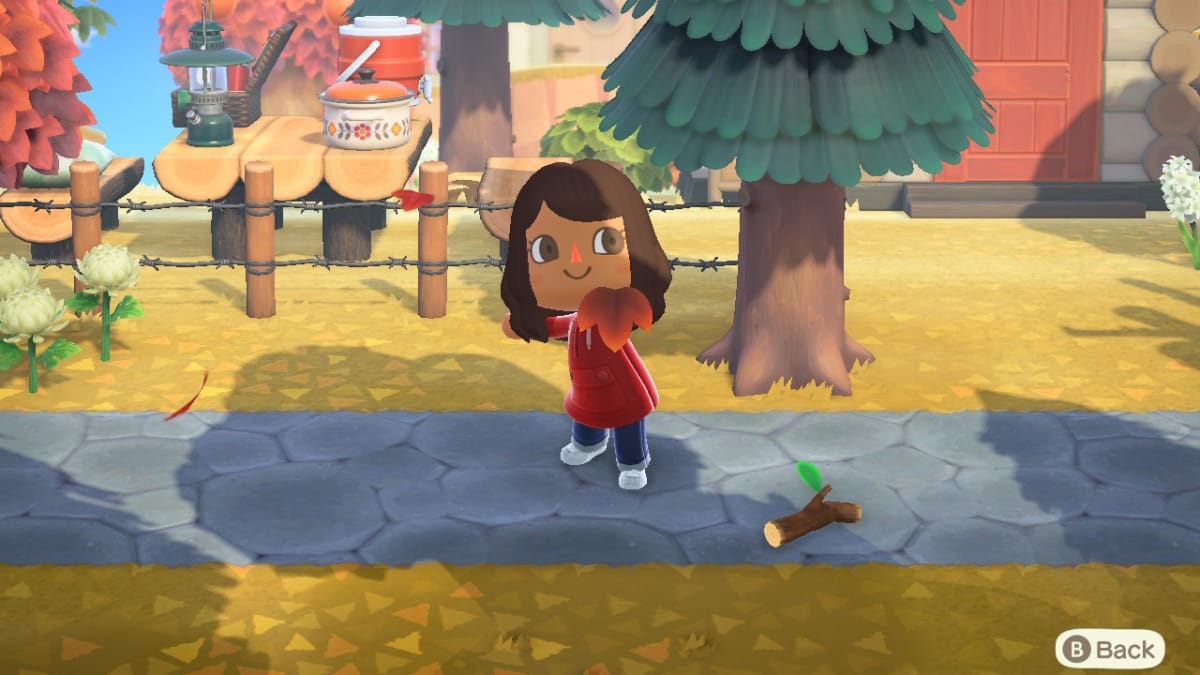 Catching a maple leaf in Animal Crossing