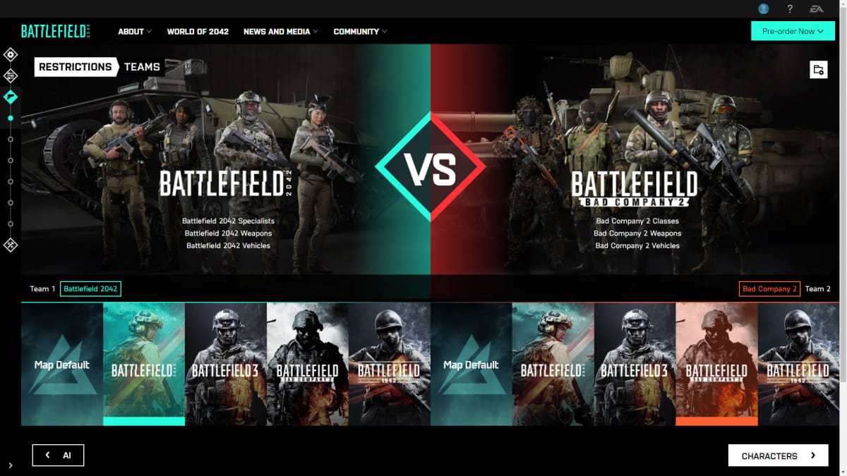Battlefield 2042 preview Battlefield Portal Team Restrictions