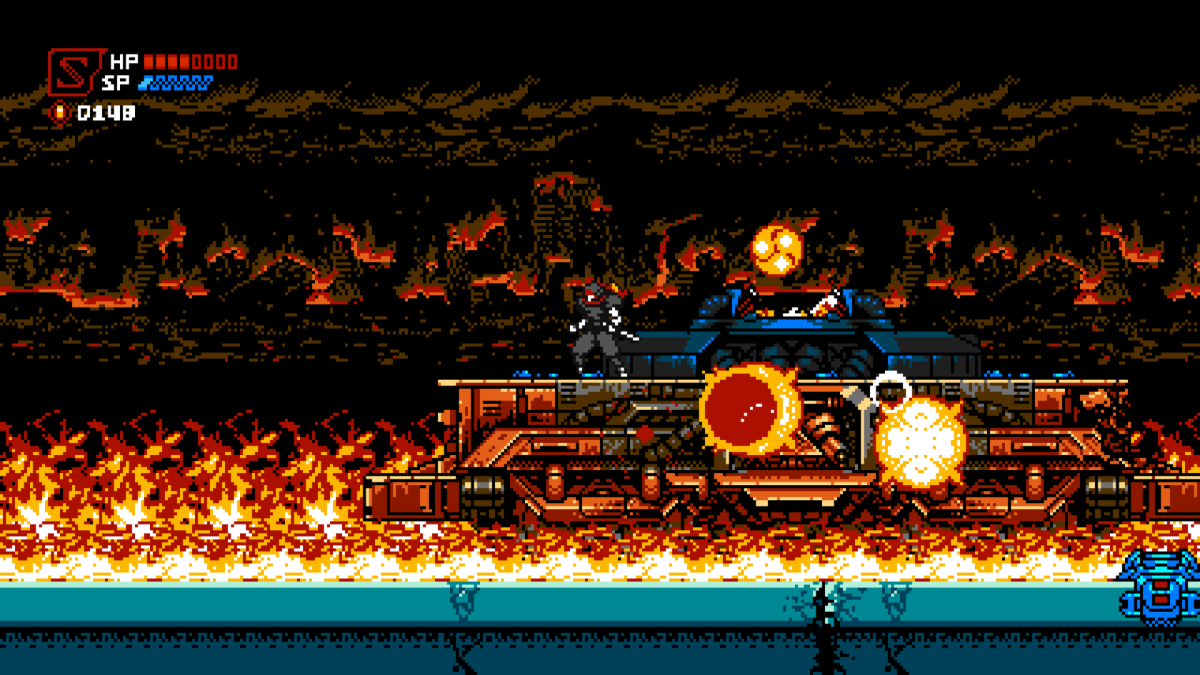 Ninja fighting a battle tank in a burning city
