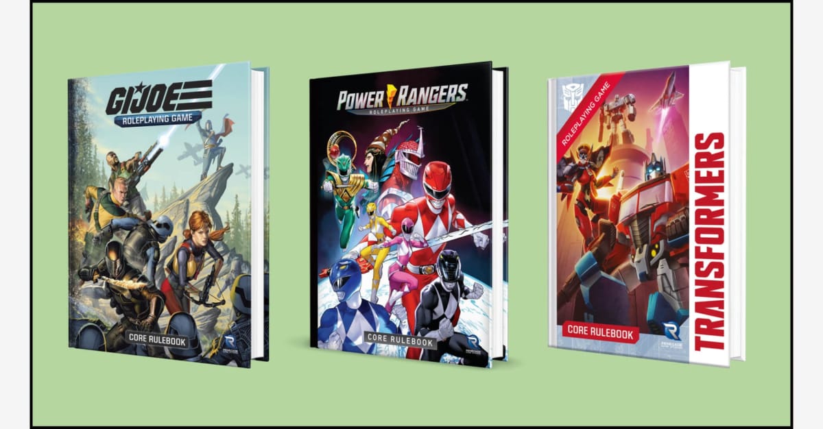 The covers for the GI Joe, Transformers, and Power Rangers RPGs