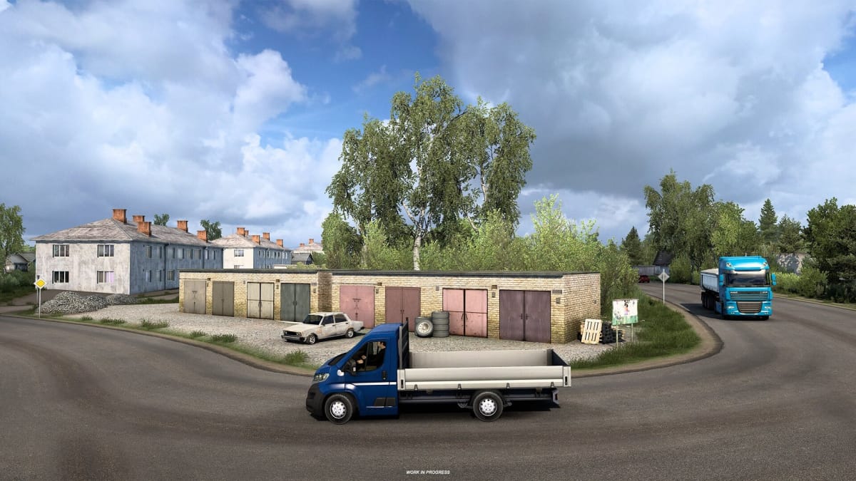 Trucks driving around the Russian roads in the now-shelved Euro Truck Simulator 2 DLC Heart of Russia