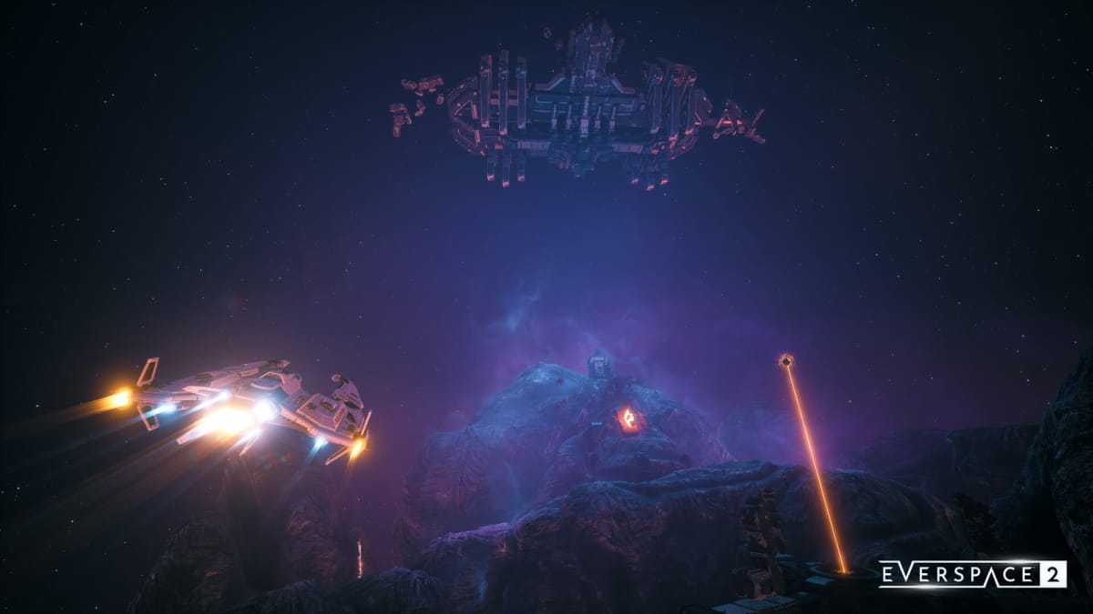 A ship soaring through the Khait Nebula in the new Everspace 2 update