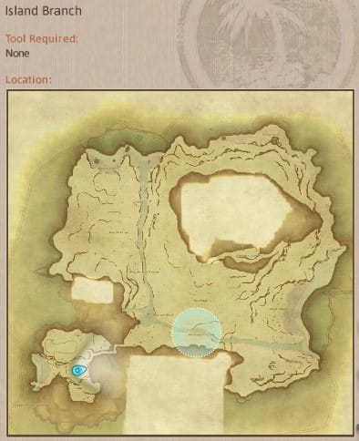 Map showing Final Fantasy XIV Island Sanctuary Island Branch gathering location.