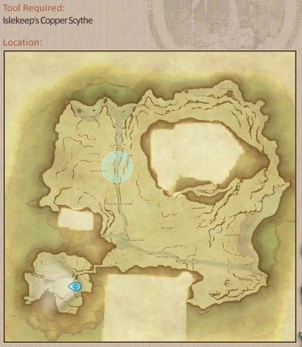 Map showing Final Fantasy XIV Island Sanctuary Island Sugarcane gathering location.