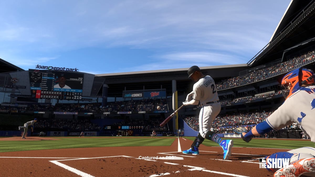A batter swinging for a pitch in MLB The Show 23