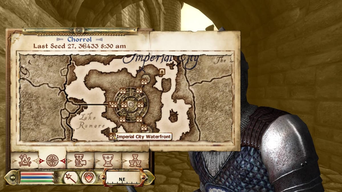 Journal menu of Oblivion featuring a very cool paper map