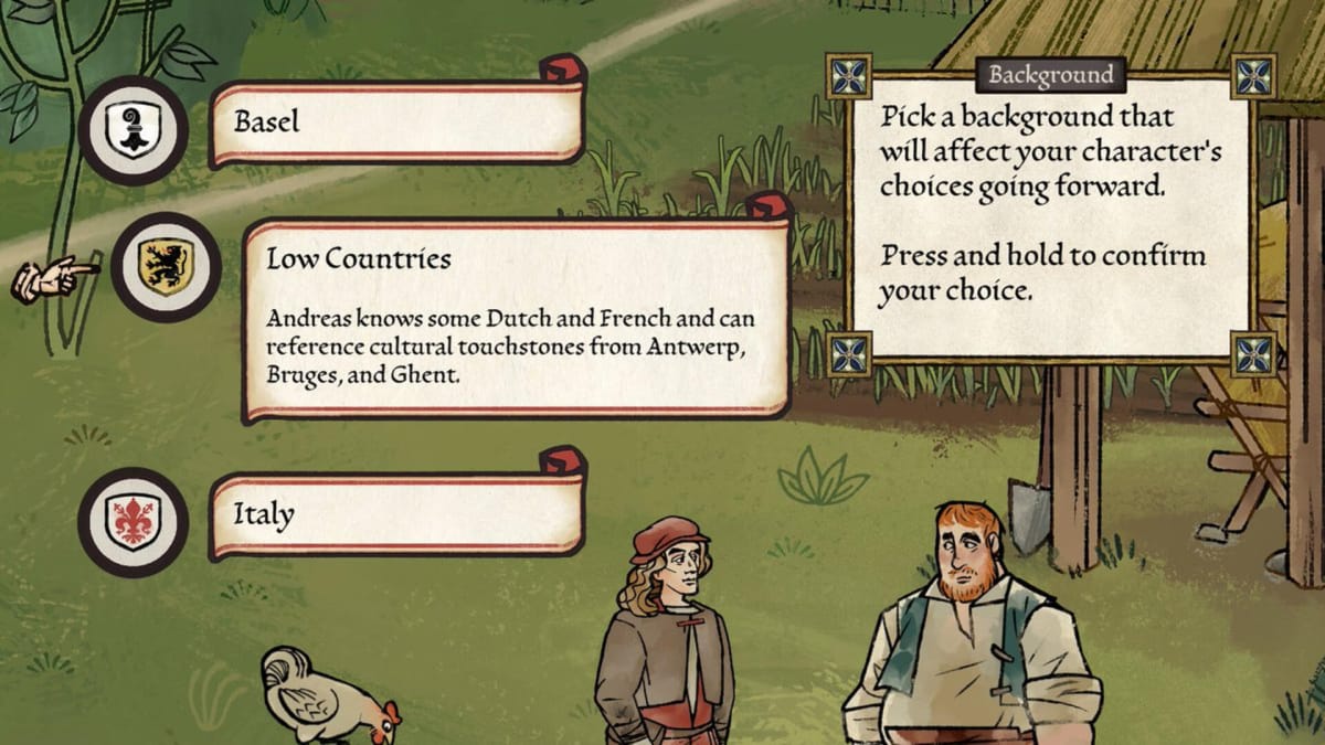 A screen showing Andreas' ability to reference "Low Countries" cultural touchstones in the new Pentiment update