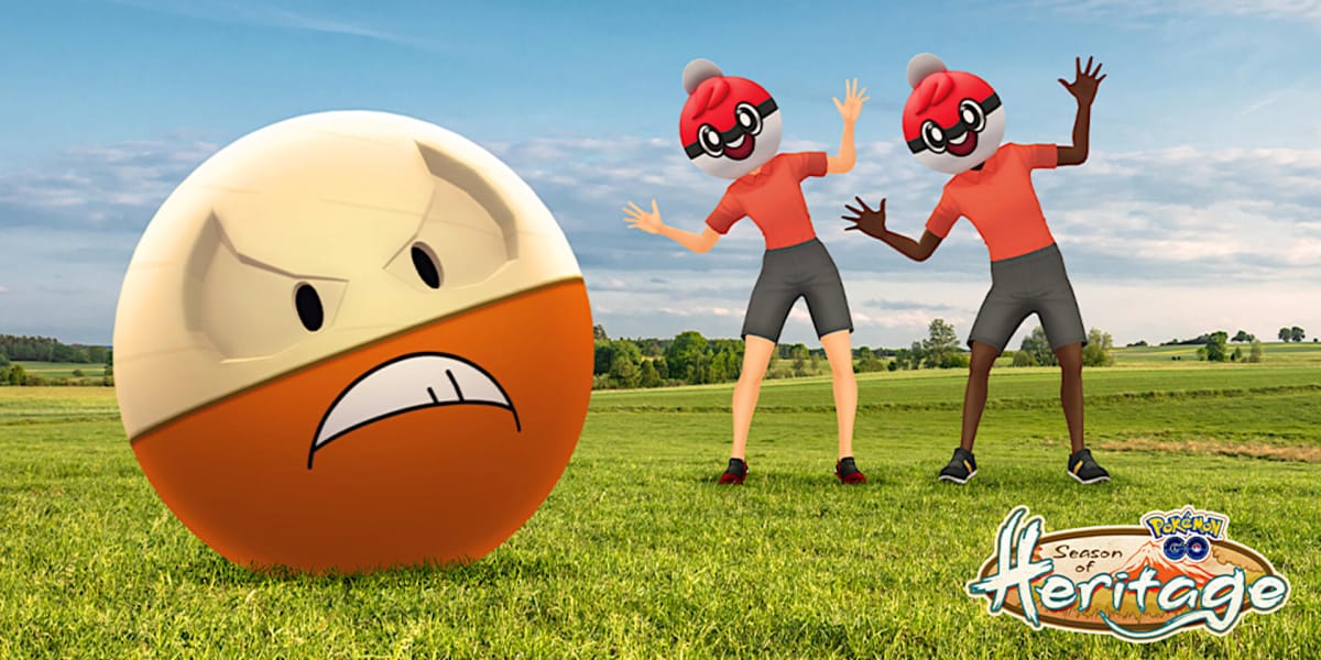 A Hisuian Electrode alongside a Ball Guy costume in the new Pokemon Go prep event