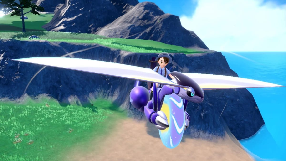 Pokemon Violet Protagonist Flying Around Open World on Miraidon