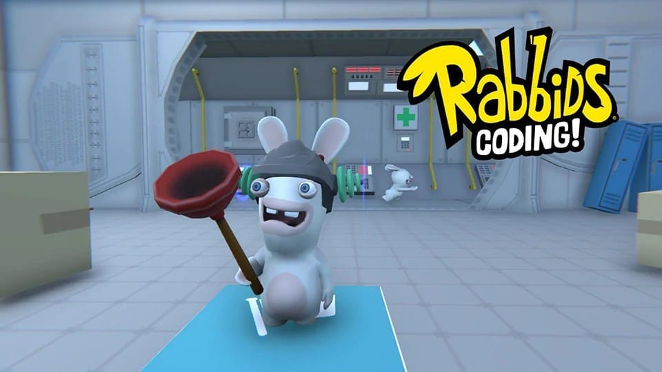 A Rabbid with a sink plunger in Rabbids Coding