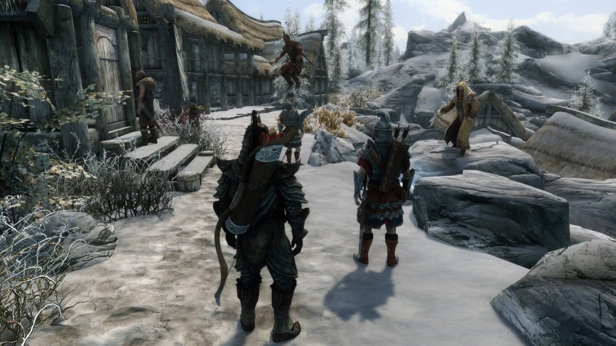 A group of players having fun in Skyrim Together Reborn
