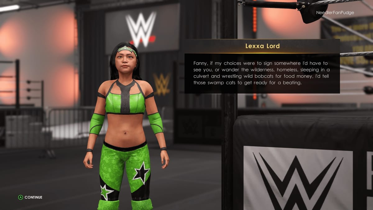 Lexxa Lord chats with friends in developmental in WWE 2K22's MyRise mode.