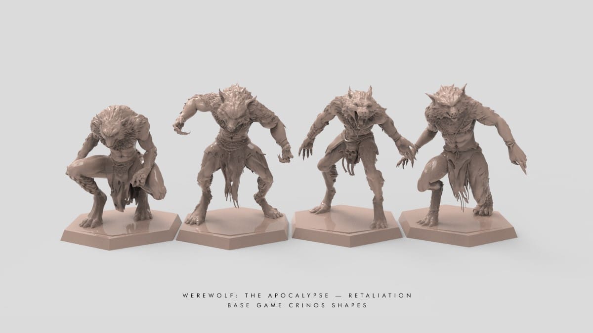 A handful of Crinos form werewolf miniatures for Werewolf The Apocalypse: Retaliation