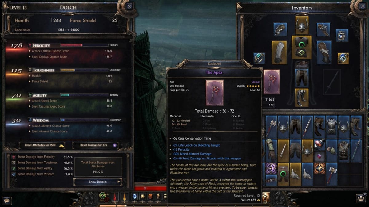 Wolcen Stat Page and Inventory