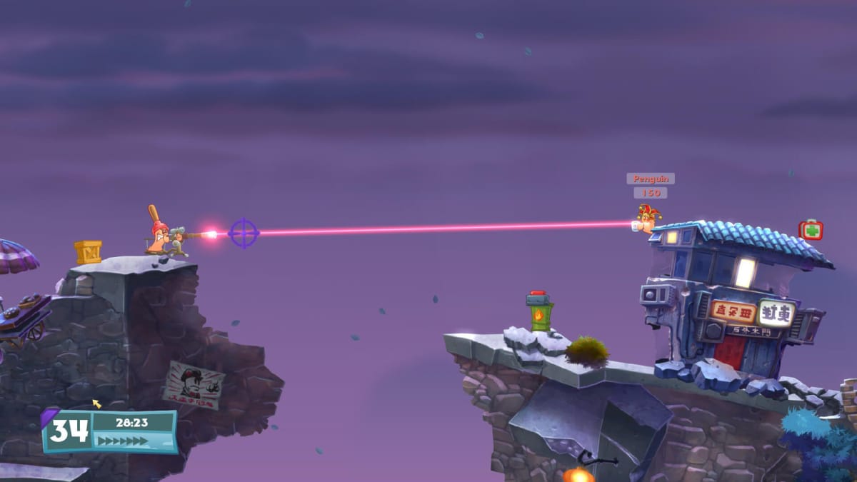 Two Worms in battle in Team17's Worms W.M.D.