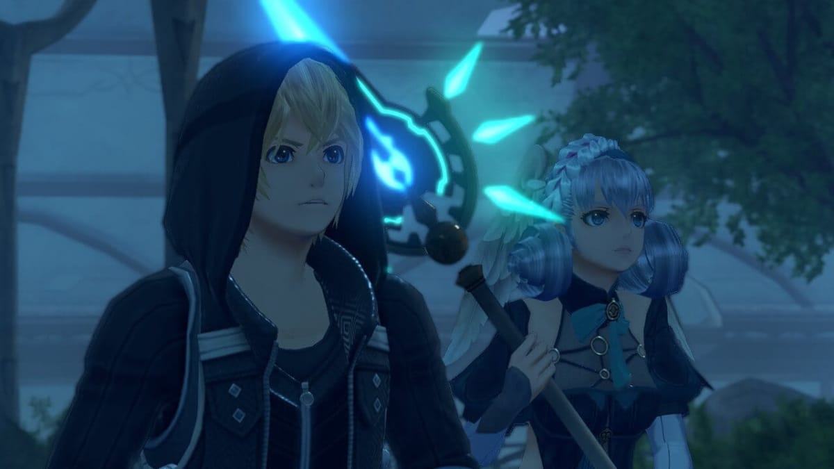 Shulk and Melia standing next to each other