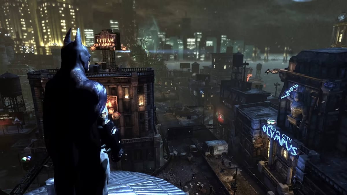 Batman gazing out over Arkham City in Batman: Arkham Trilogy