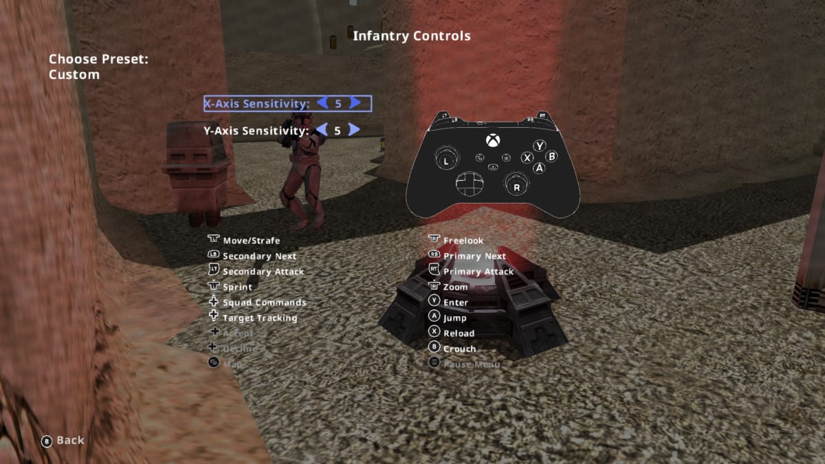 Star Wars: Battlefront Classic Collection display for button mapping.