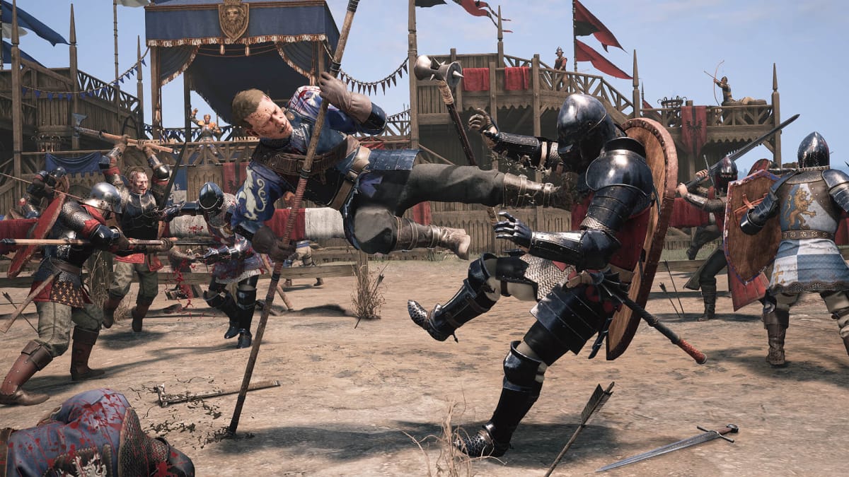 Screenshot from Chivalry 2 of two soldiers engaged in combat