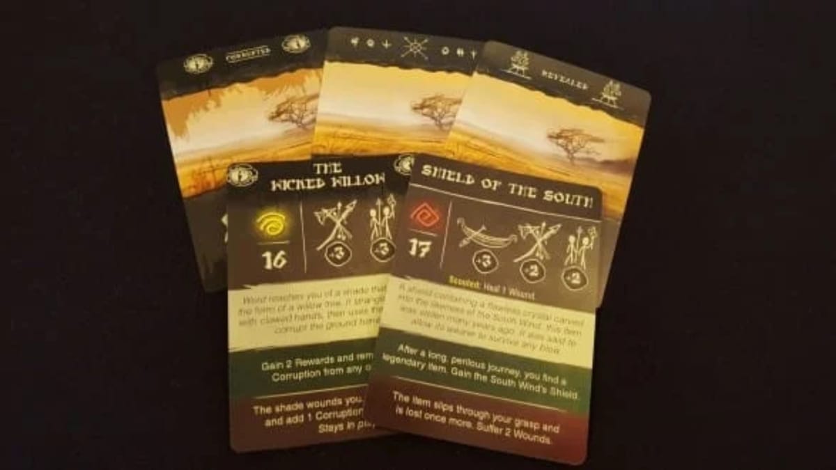 Darkness Comes Rattling Photo of Cards depicting various weapons items and monsters