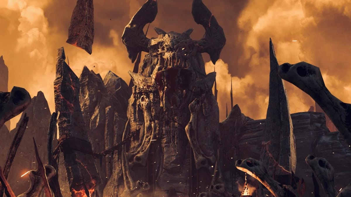DOOM (2016)'s Hell can be seen with a large skull of a beast carved into a cliff