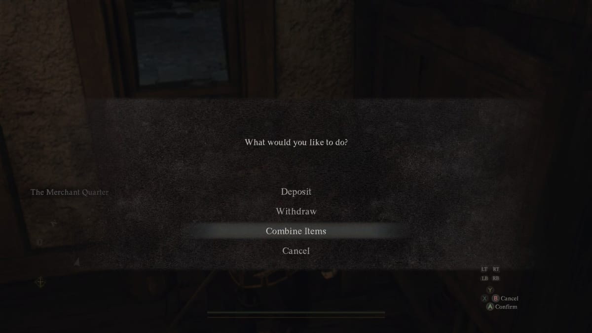 Image in Dragon's Dogma 2 of the Storage Screen with "Combine" Highlighted
