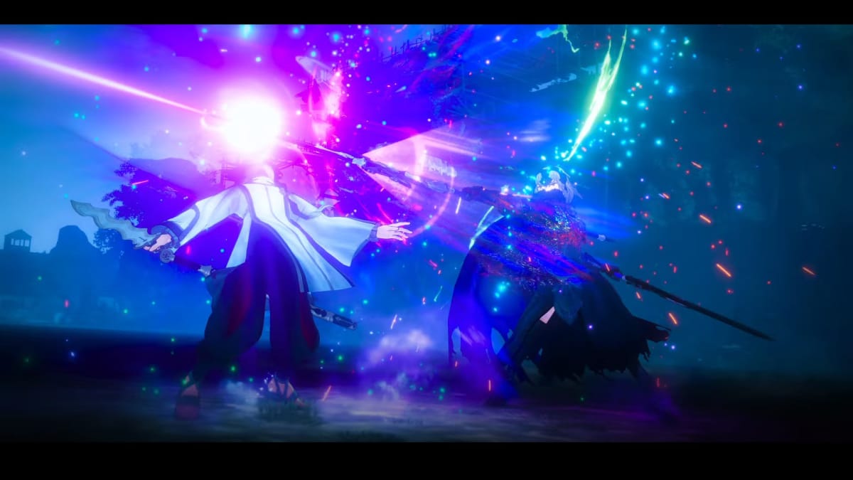Fate Samurai Remnant cutscene featuring Saber and Lancer.
