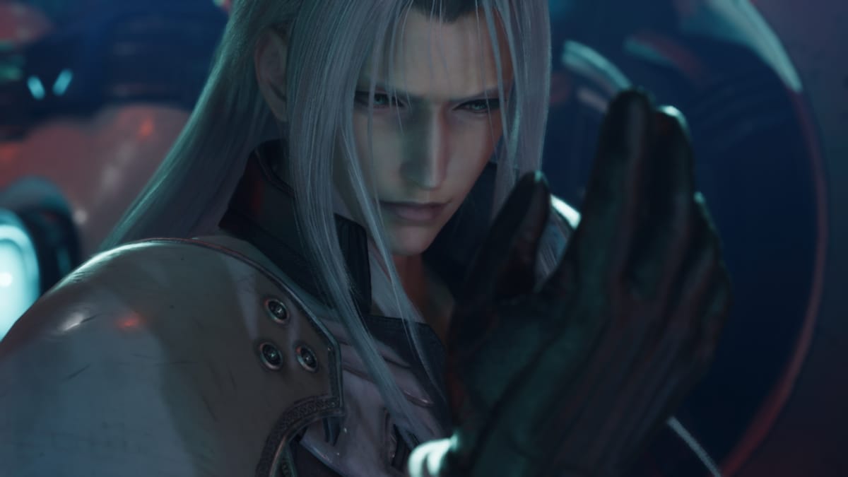 final fantasy vii rebirth sephiroth looking at hand in contemplation