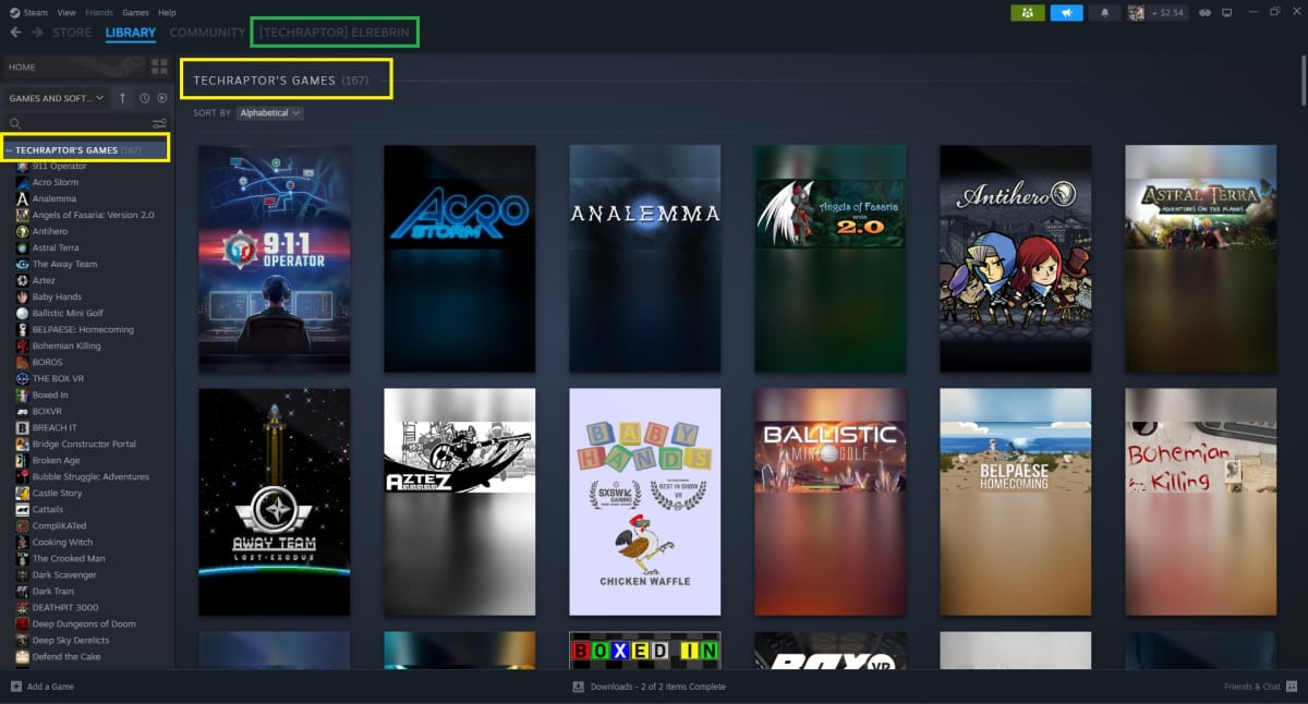 Image of a shared library in Steam