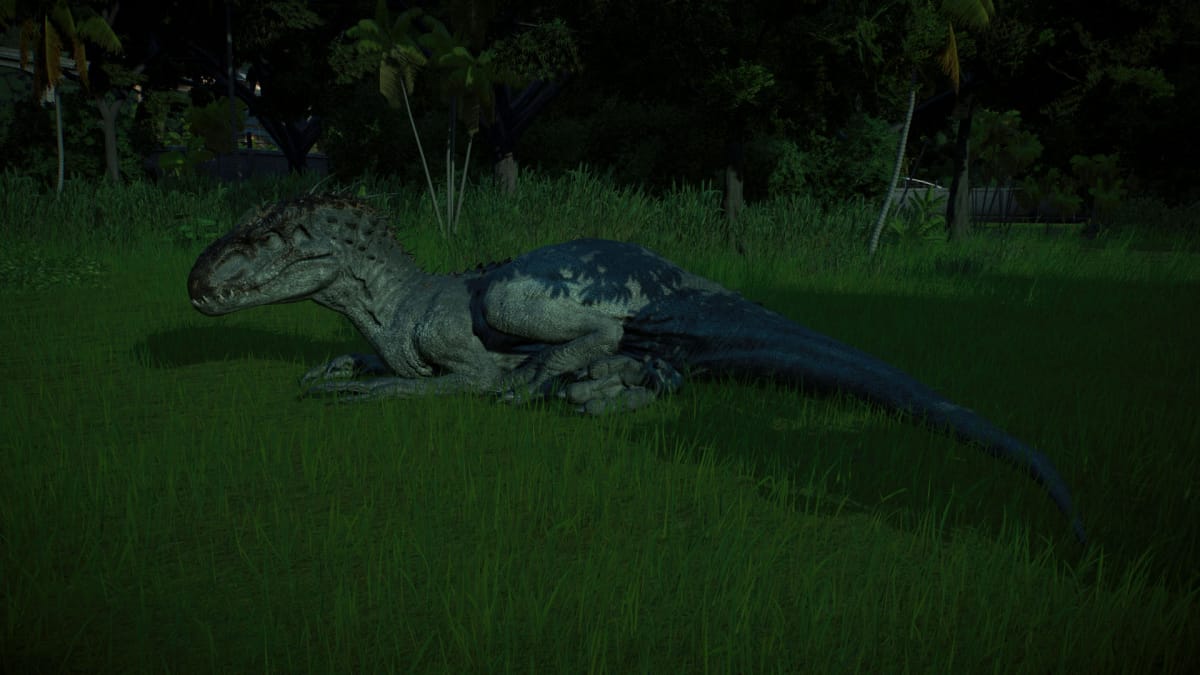 An Indominus rex lying down in Jurassic World