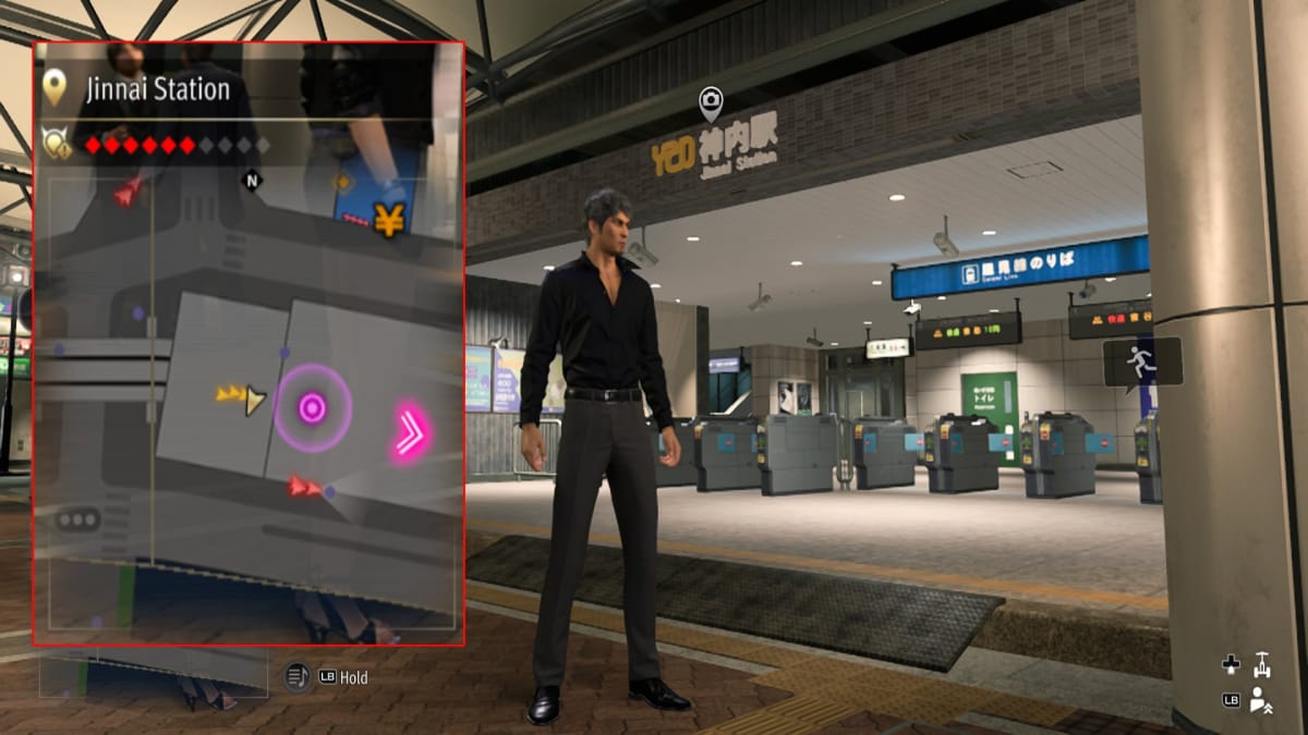 like a dragon infinite wealth screenshot showing a map reference and the entrance to a train station