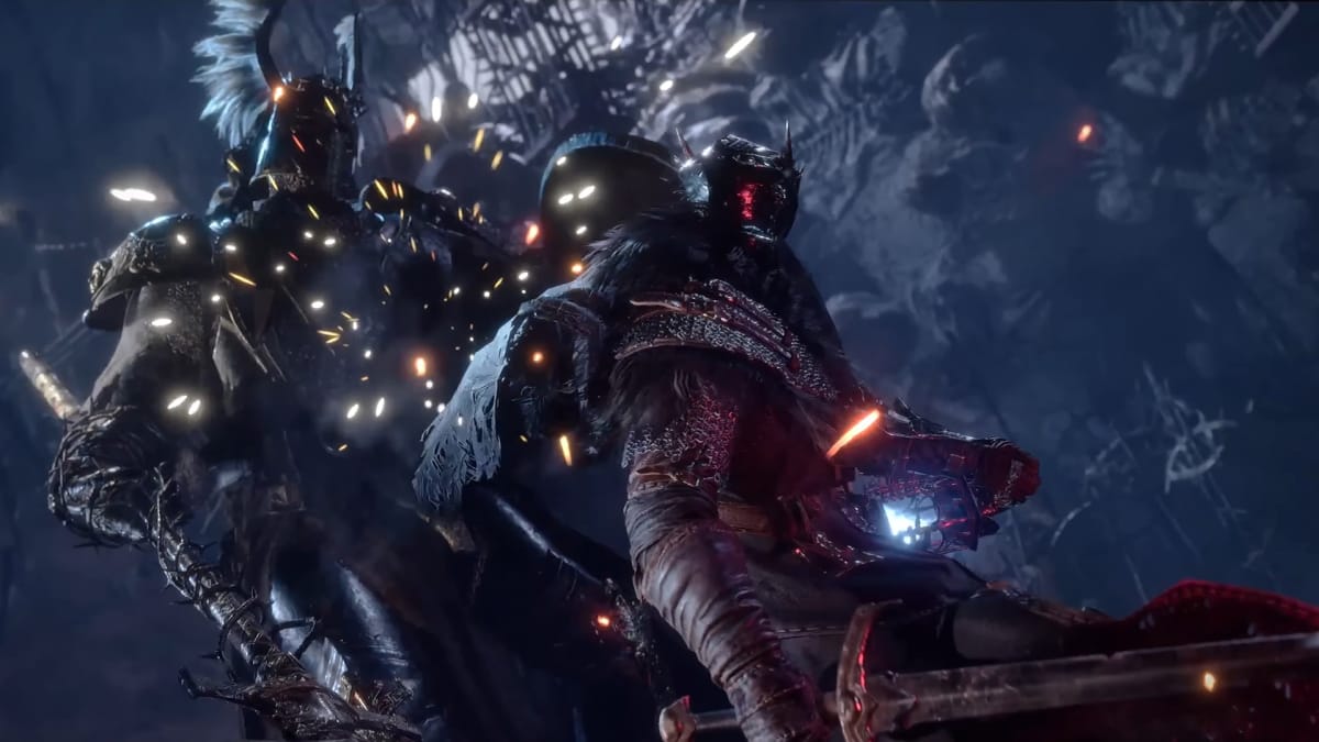 The player character fights a boss in Lords of the Fallen