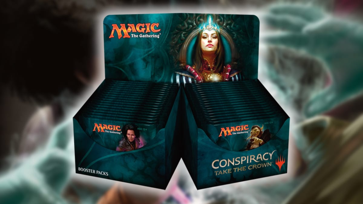 magic the gathering booster box featuring rows upon rows of card containing booster packs with dark blue green art