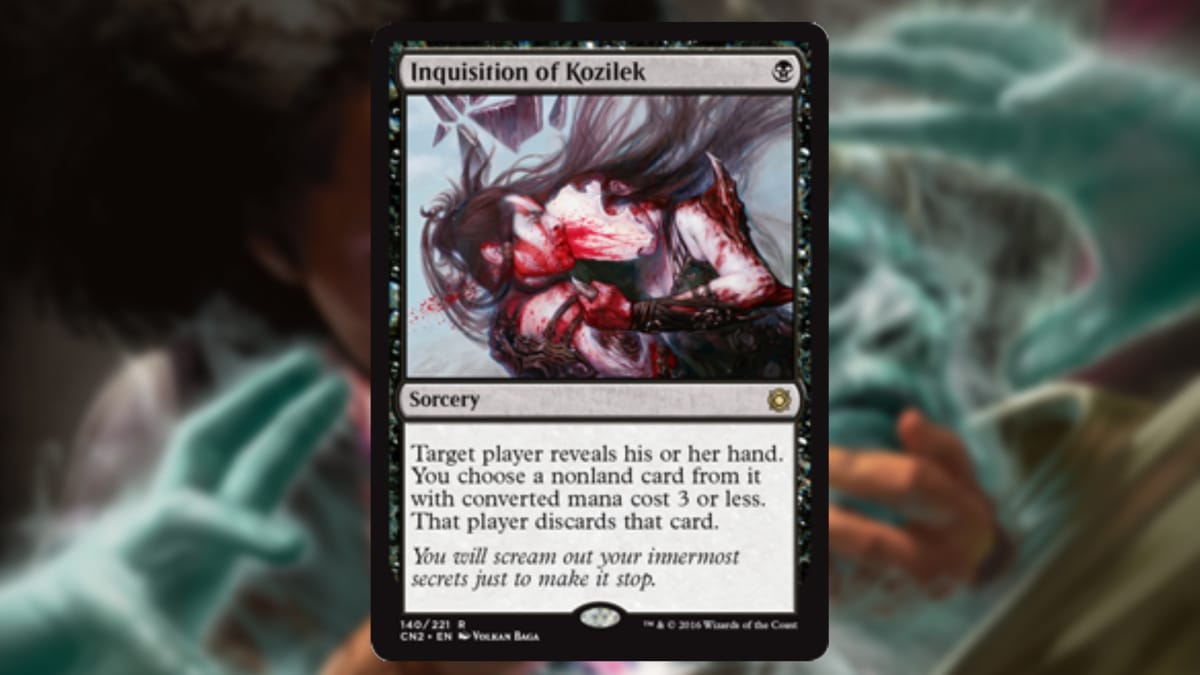 magic the gathering card in black with art of a vampiric creature sucking blood from another creatures