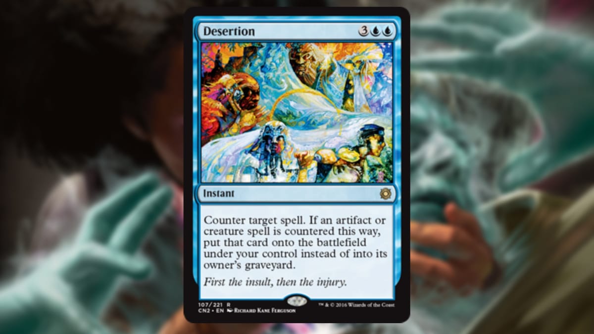 magic the gathering card in blue with surreal art depicting many strange faces seemingly constructed from natural elements like water and stone