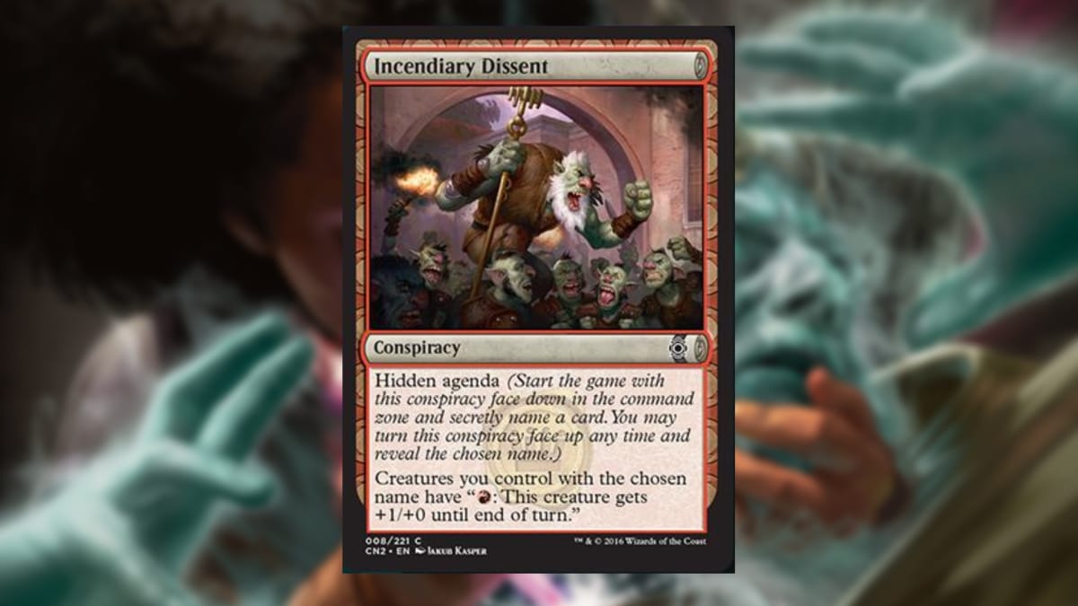 magic the gathering card in red with a strange border and art showing a white bearded goblin leading a rabble of other goblins with burning torches