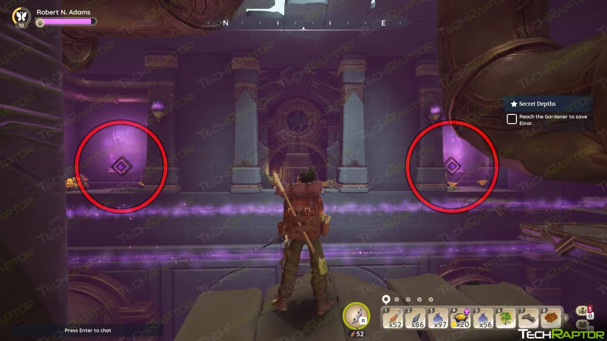 Two button room in Palia's Temple of the Roots with the buttons circled in red
