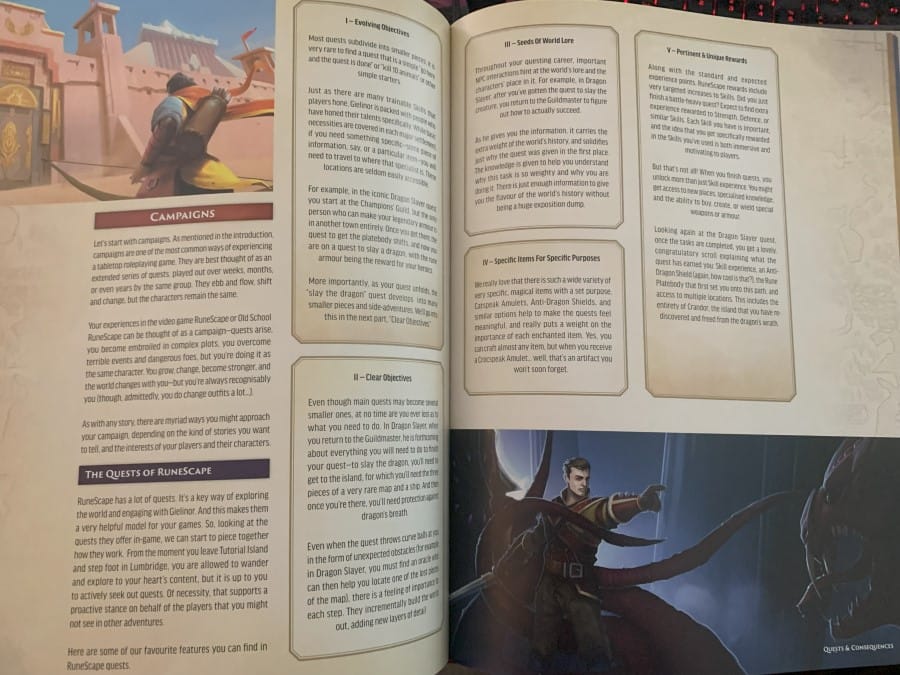A screenshot from the Runescape Kingdoms The Roleplaying Game core rulebook depicting GM tips.