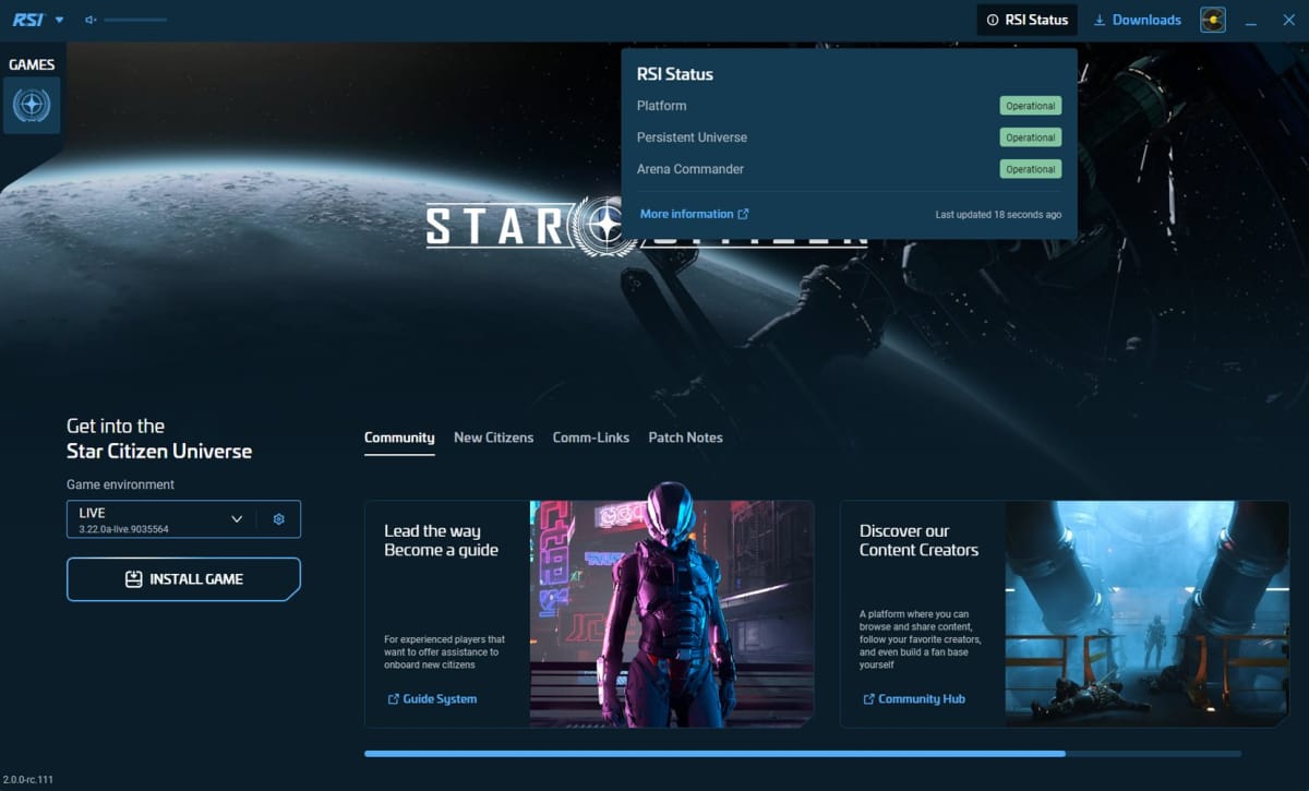 The new launcher in Star Citizen