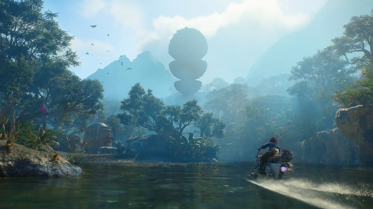 Kay riding across the water in Star Wars Outlaws