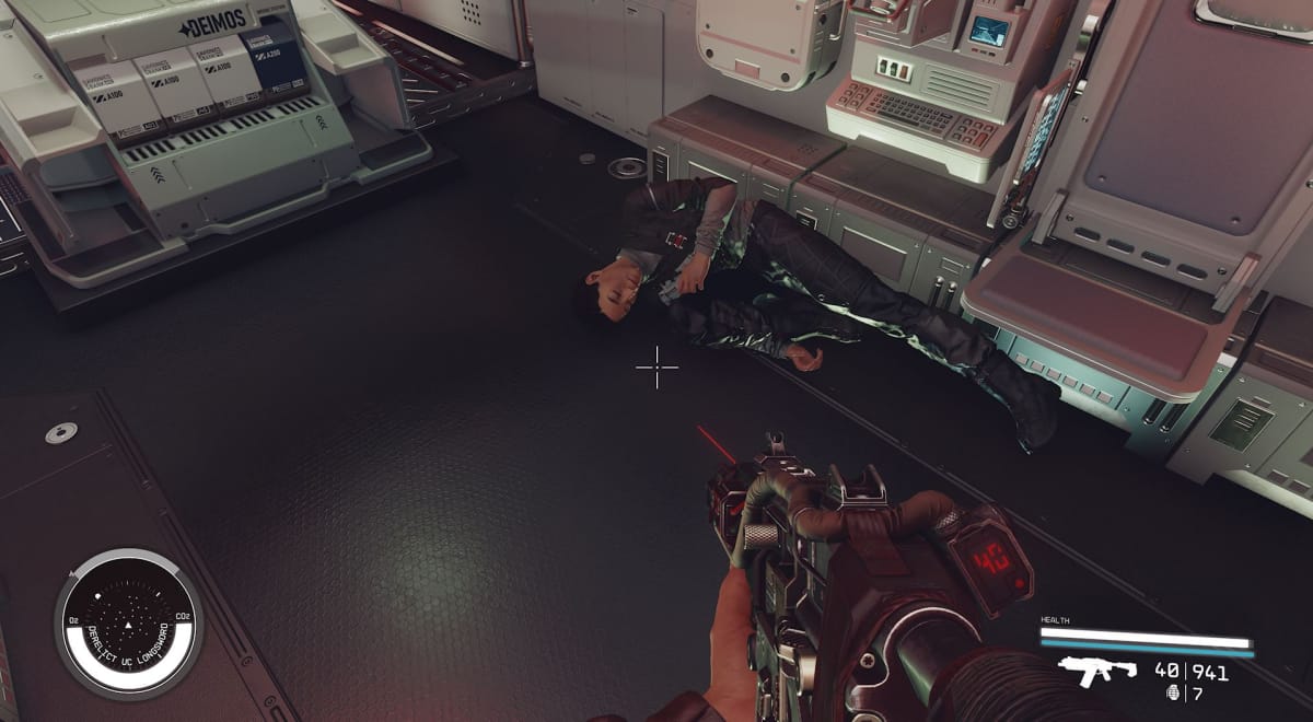A dead crewmember aboard a spaceship in Starfield