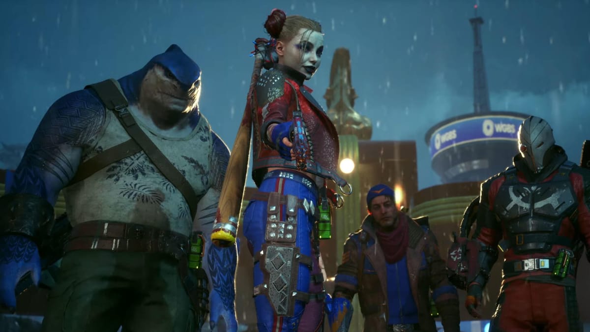 The four playable characters of Suicide Squad: Kill the Justice League lined up