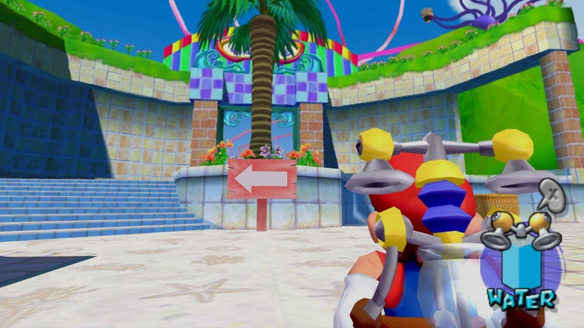 Mario can be seen looking at a palm tree