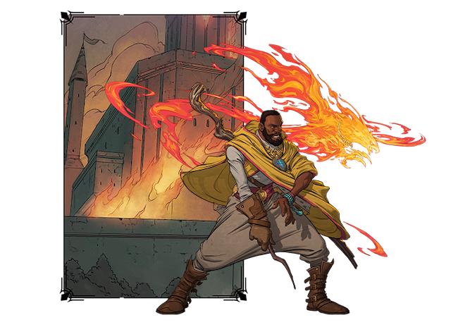 An illustration depicting Syrus and his Phoenix, as discussed in our Descent Betrayer's War interview