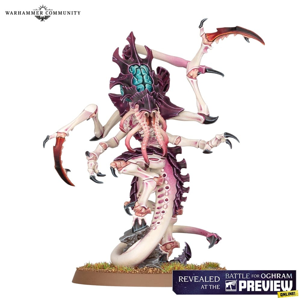 Tyranids 10th Edition Codex imagery representing the Neurolictor, a massive bug-alien with brain exposed and talons.
