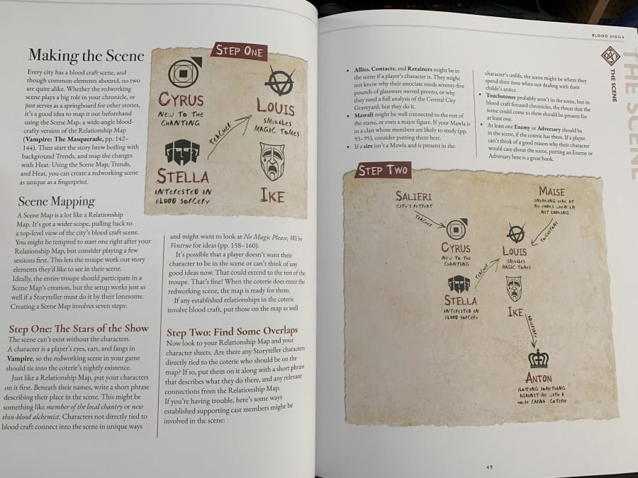 A screenshot of an excerpt from Vampire: The Masquerade Blood Sigils discussing changes to players' Relationship Maps