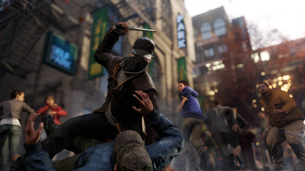 Aiden about to hit an opponent with his truncheon in Watch Dogs, which was shown during the Ubisoft E3 2013 presentation