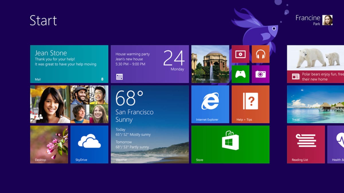 The Start screen in Windows 8.1